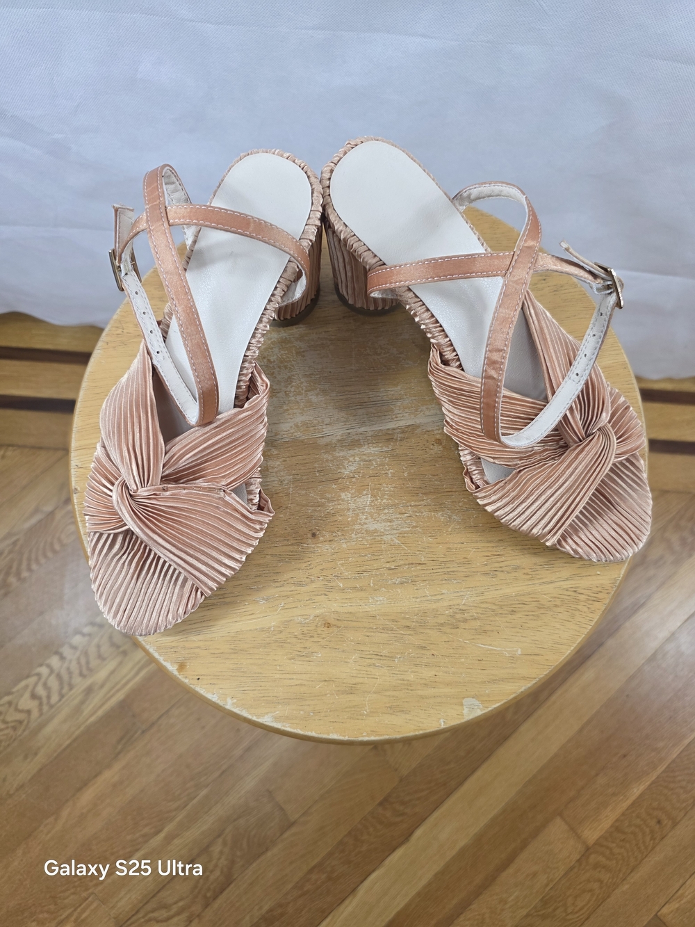 Womens Champaign Pink Feminine Knot Front Block Heel Sandals